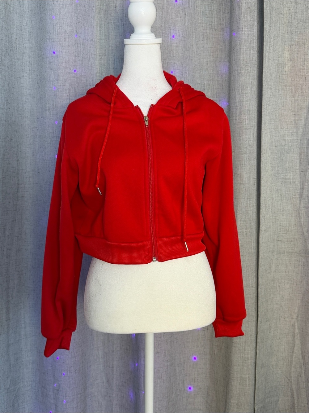 Red Cropped Zip Hoodie Jacket - Women